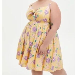 Torrid Tie Front Yellow Floral Midi Dress